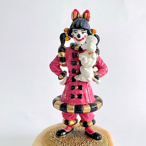 Ron Lee &quot;Poodles&quot; Clown Sculpture, Signed Limited Edition, Signed by the artist, pink dress, poodle clown, girl clown, numbered, 1996