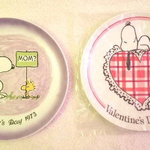 Vintage Snoopy Teller - Muttertag 1973, Valentinstag 1977