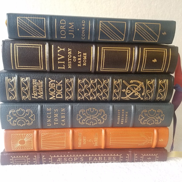 Easton Press Collectors Edition Books, Aesops Fables, Moby Dick, Livy, Lord Jim, Paradise Lost, Uncle Toms Cabin.  Sold individually.