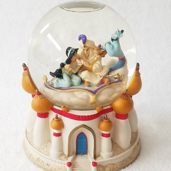 Aladdin Musical Snow Globe - Disney Music Box - A Whole New World - Glitter Water Globe - Glass - Jasmine, Genie, Abu, Magic Carpet, Castle