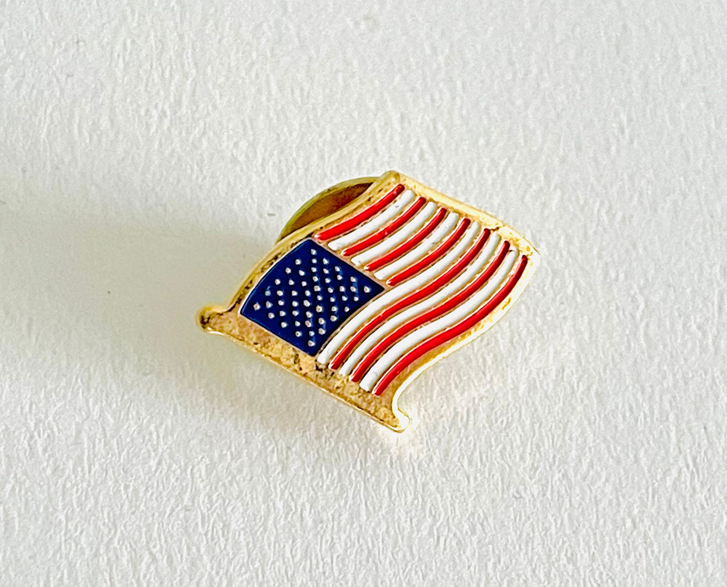 Vintage American Flag Lapel Pin, Red, White, Blue, Gold Etsy