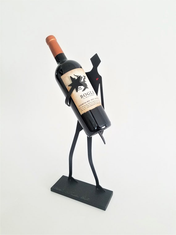 Metal Wine Bottle Holder Hand Made Person Silhoutte With Red Heart on His Chest Signed by the Artist Etsy Canada
