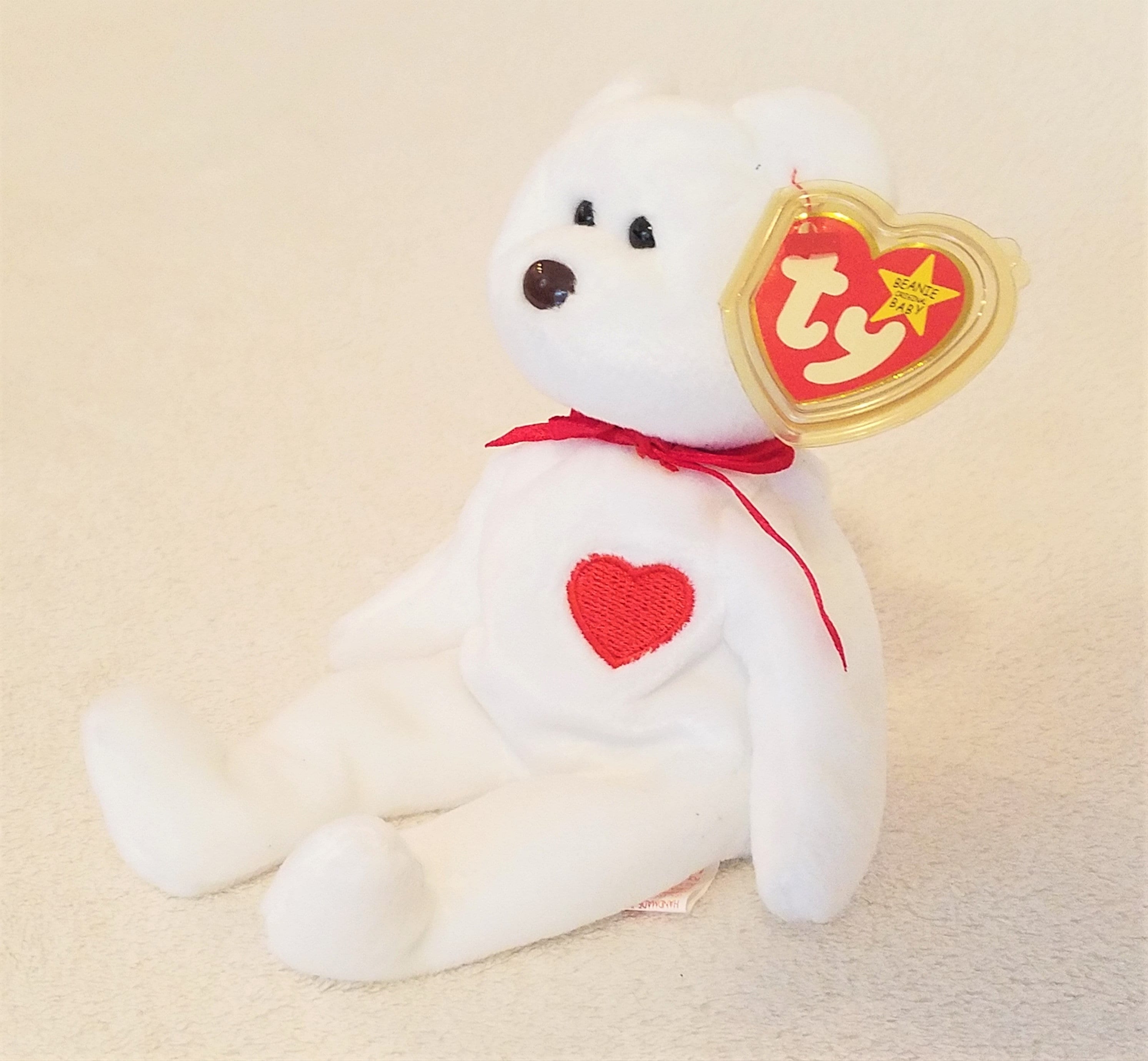 White beanie baby 2024 with red heart