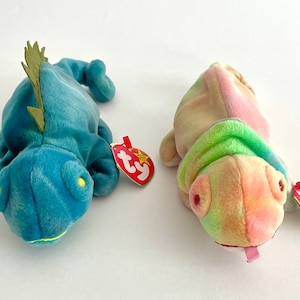 Iggy & Rainbow Original Beanie Baby, Iguana and Chameleon 1997 plush toy collectable