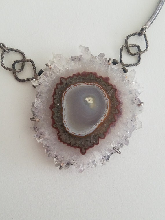 Amethyst Stalactite Pendant Necklace with silver c