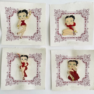 4 Vintage Betty boop pin set, four red dress pins, lapel pin, cartoon character, shirt pin