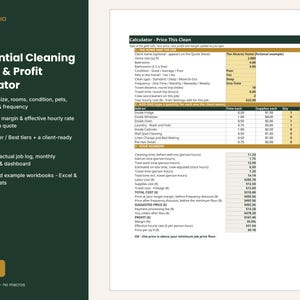 Cleaning Business Pricing Calculator Spreadsheet | Price Calculator, Quote Sheet, Profit Tracker, Google Sheets Excel