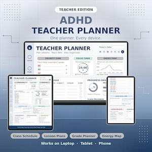 ADHD Teacher Planner | Lesson Planner Undated Hyperlinked | Class Schedule Grading Tracker GoodNotes