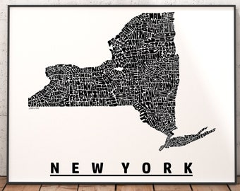 New York Map, New York Art, New York Print, signed print of my original New York typography map art