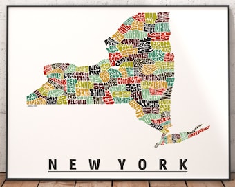 New York map art, New York art print, signed print of my original hand drawn New York map art