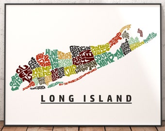 Long Island Neighborhood Map Print, signed print of my original hand drawn Long Island map art