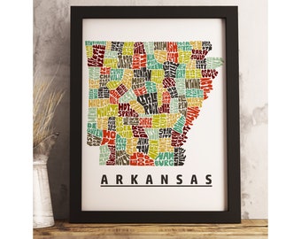 Arkansas map art FRAMED, available in several colors and sizes, Arkansas art print, Arkansas map print, Arkansas decor