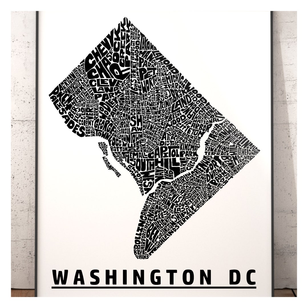 Washington DC neighborhood map art print, available in several colors ...