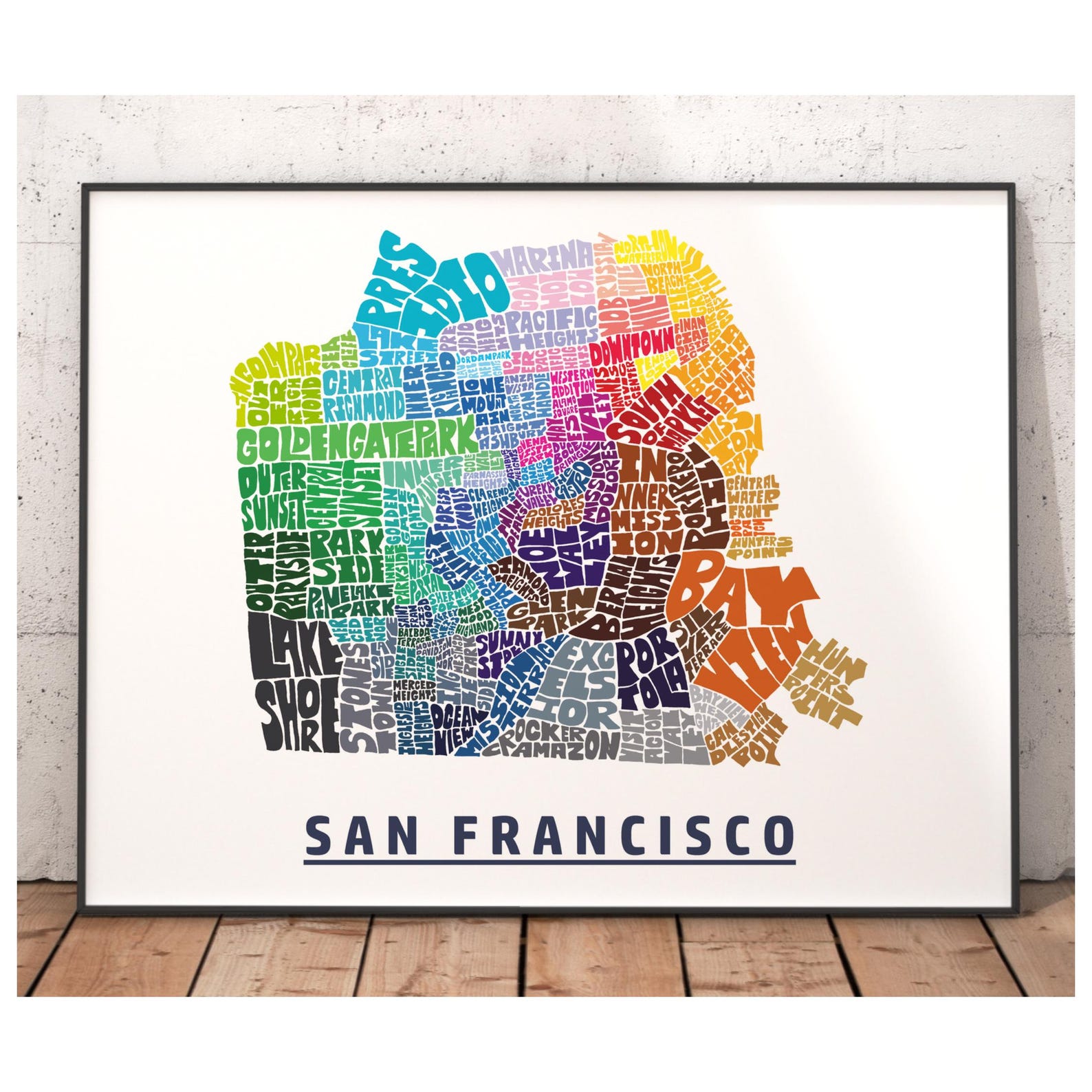 San Francisco Neighborhood Map Art Print, Signed Print of My Original ...