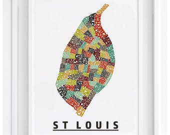 St Louis neighborhood map print, St Louis map art print signed, Several Colors and Sizes Available, Hand-lettered map of St Louis poster