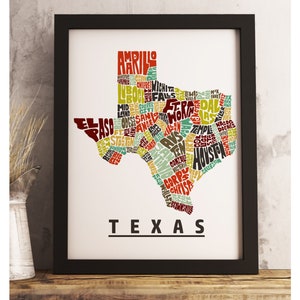 Texas map art FRAMED, available in several colors and sizes, Texas art print, Texas map print, Texas decor