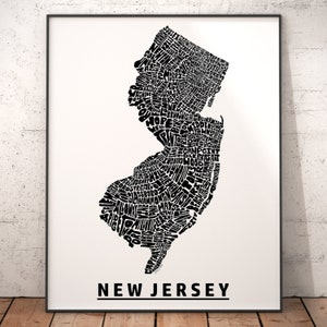 New Jersey Map, New Jersey Art, New Jersey Print, signed print of my original New Jersey typography map art