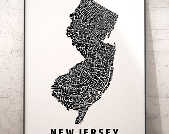 New Jersey Map, New Jersey Art, New Jersey Print, signed print of my original New Jersey typography map art