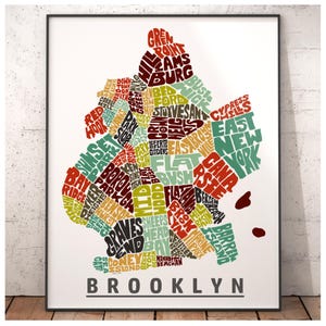 Brooklyn neighborhood map print, signed print of my original hand drawn Brooklyn map art, Brooklyn gift