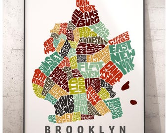 Brooklyn neighborhood map print, signed print of my original hand drawn Brooklyn map art, Brooklyn gift