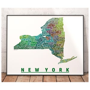Lámina artística del mapa de Nueva York, decoración de Nueva York, regalo de Nueva York, lámina firmada de mi dibujo original de Nueva York, lámina de Nueva York Green Tones