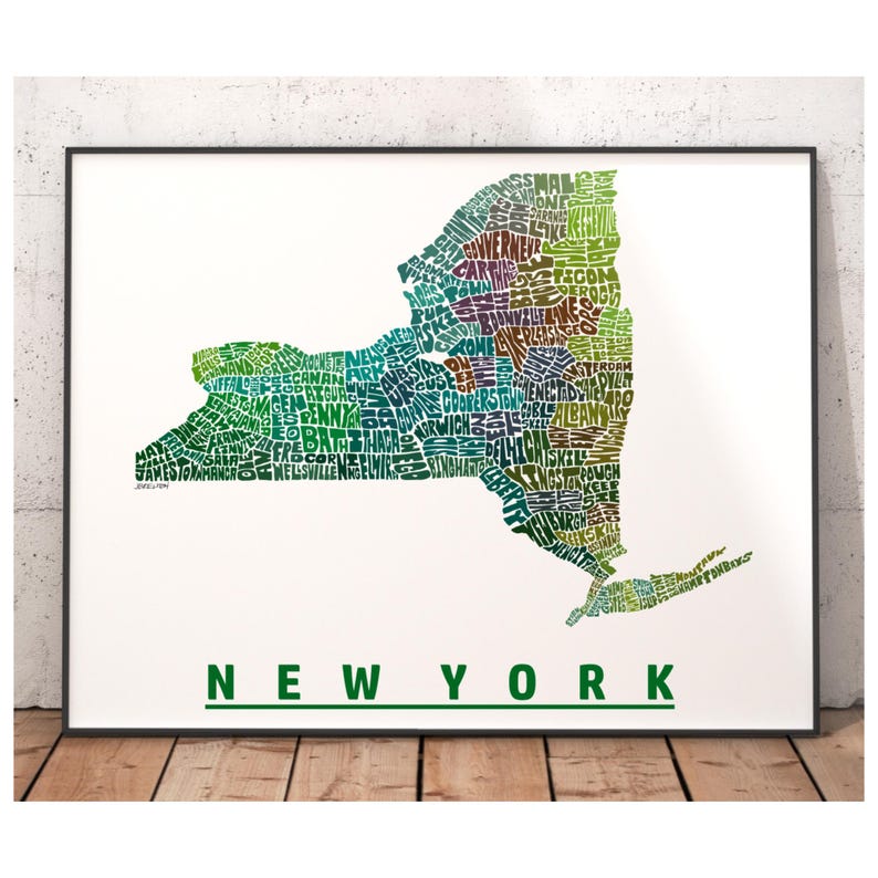 Lámina artística del mapa de Nueva York, decoración de Nueva York, regalo de Nueva York, lámina firmada de mi dibujo original de Nueva York, lámina de Nueva York Green Tones