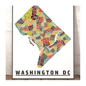 Washington DC neighborhood map print, signed print of my original hand drawn Washington DC map art, Washington DC gift