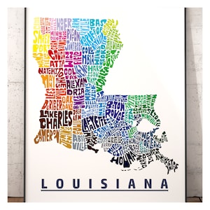 Louisiana map art print, Louisiana decor, Louisiana gift, signed print of my original hand drawn Louisiana art, Louisiana print