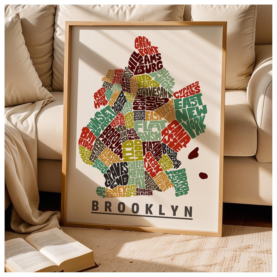 Framed Brooklyn Neighborhoods Map Art Print Multiple Sizes Color framed-brooklyn-neighborhoods-map-art-print-multiple-sizes-color
