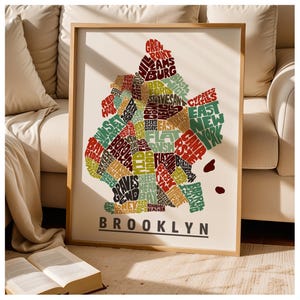 Framed Brooklyn neighborhoods map art print, Multiple sizes, color schemes & frame options available, Brooklyn art print, Brooklyn gift