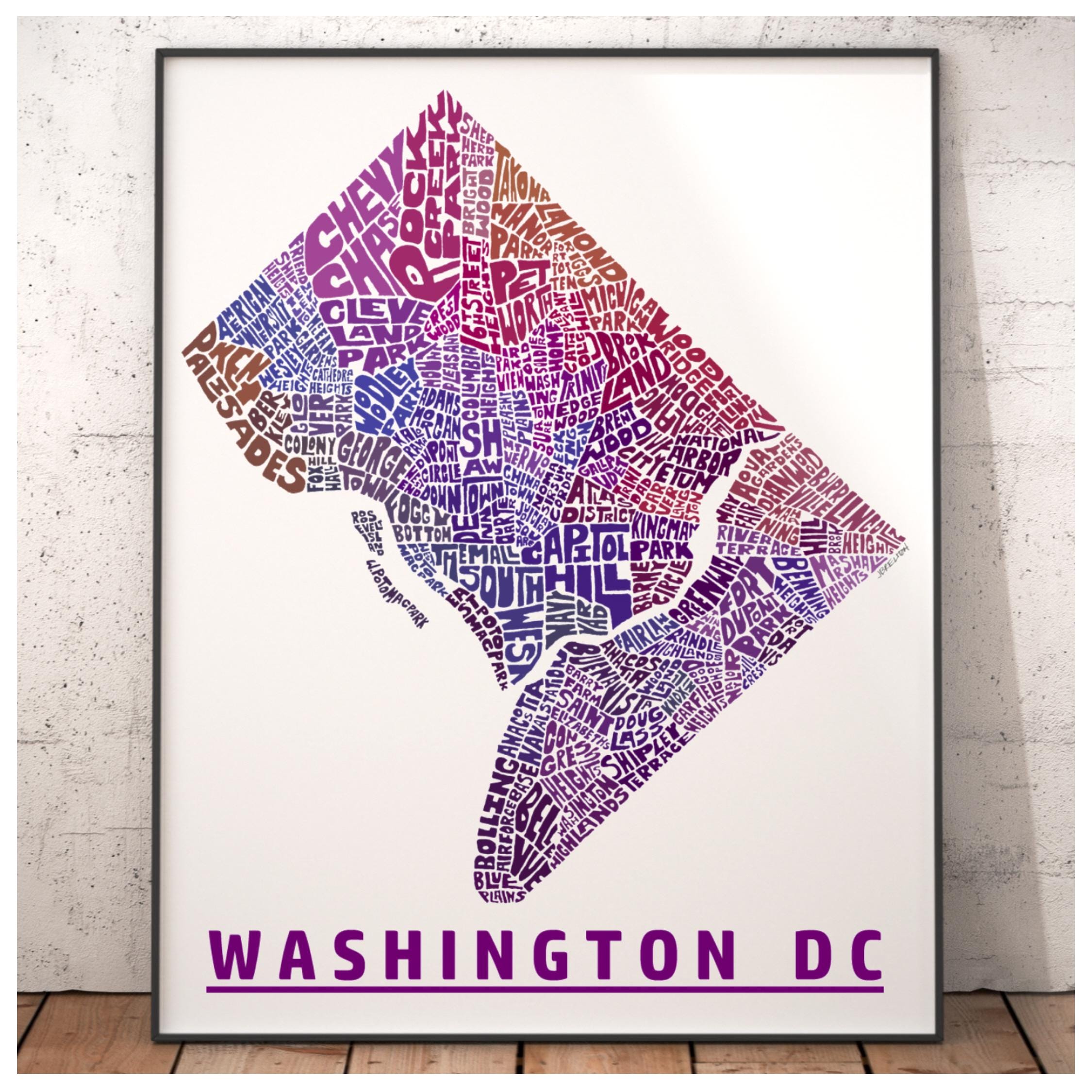 Washington DC Neighborhood Map Print, Signed Print of My Original Hand ...