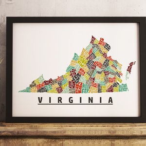 Virginia map art FRAMED, available in several colors and sizes, Virginia art print, Virginia map print, Virginia decor