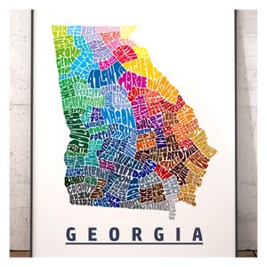 Georgia map art print, Georgia decor, Georgia gift, signed print of my original hand drawn Georgia art, Georgia print