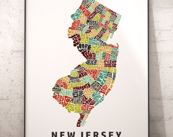 New Jersey map art, New Jersey art print, signed print of my original hand drawn New Jersey map art