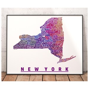 Lámina artística del mapa de Nueva York, decoración de Nueva York, regalo de Nueva York, lámina firmada de mi dibujo original de Nueva York, lámina de Nueva York Purple Tones