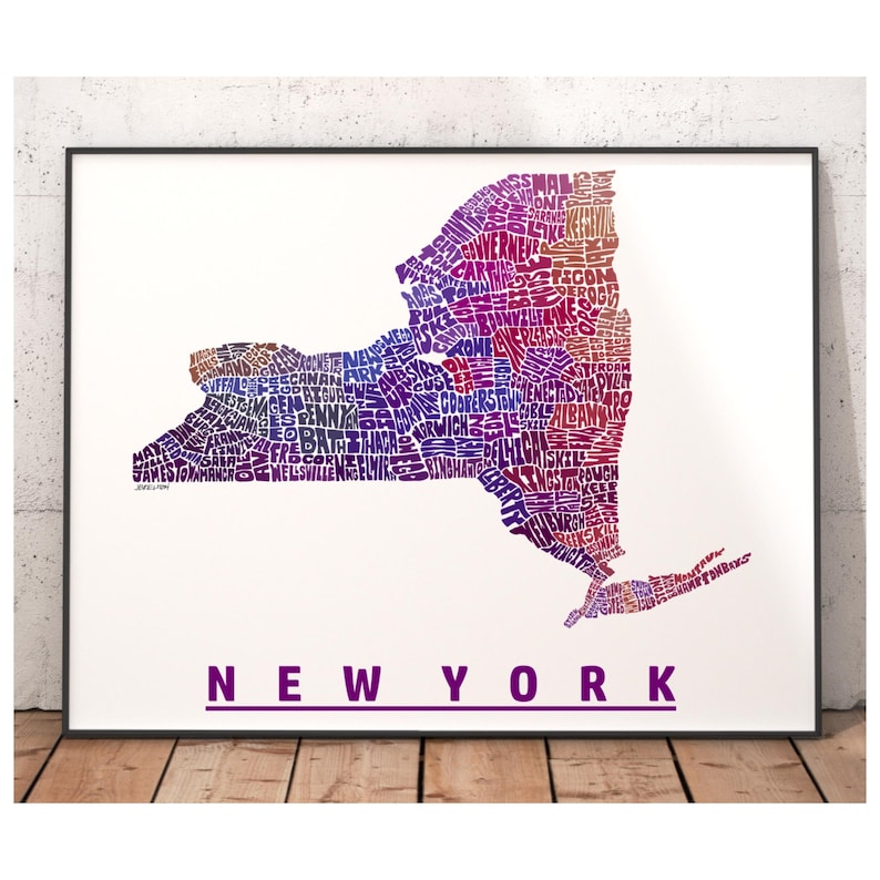 Lámina artística del mapa de Nueva York, decoración de Nueva York, regalo de Nueva York, lámina firmada de mi dibujo original de Nueva York, lámina de Nueva York Purple Tones