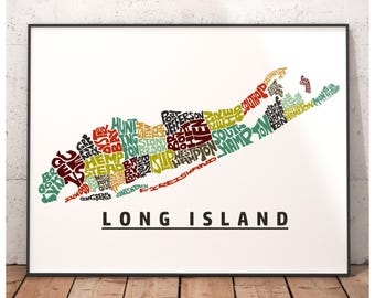 Long Island neighborhood map print, signed print of my original hand drawn Long Island map art, Long Island gift
