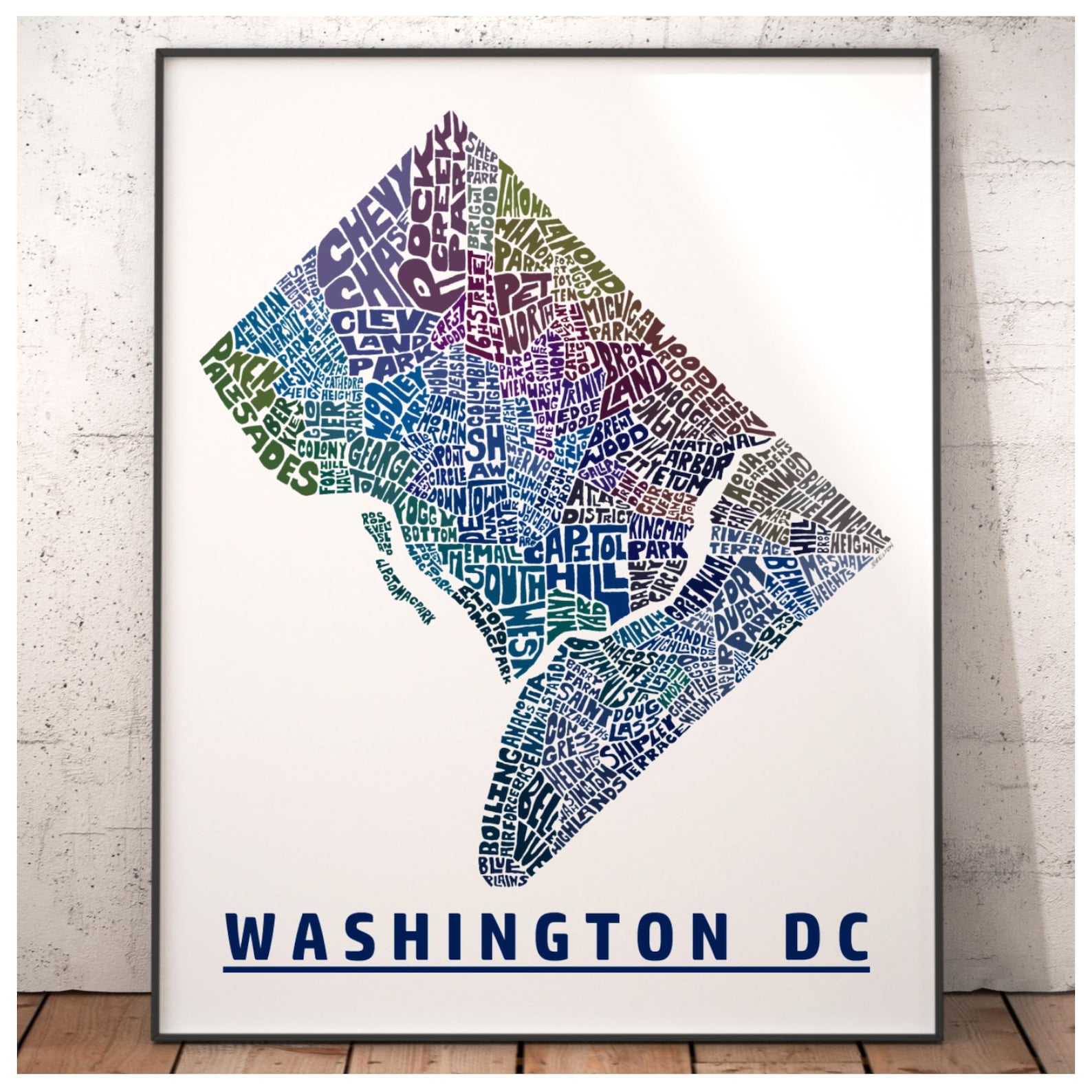 Washington DC Neighborhood Map Print, Signed Print of My Original Hand ...