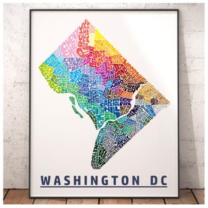 Washington DC neighborhood map art print, signed print of my original hand drawn Washington DC typography art, Washington DC gift