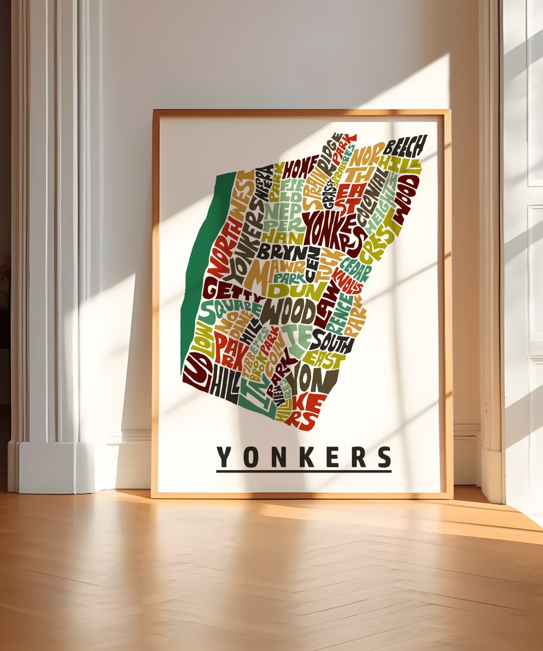 Yonkers Map Art Printframed, Available in Several Colors and Sizes