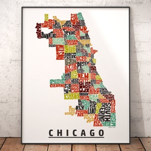 Chicago neighborhood map print, signed print of my original hand drawn Chicago map art