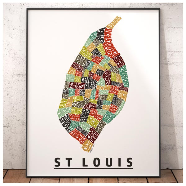 St Louis neighborhood map print, signed print of my original hand drawn St Louis map art, St Louis gift