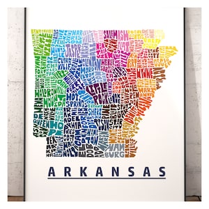 Arkansas map art print, Arkansas decor, Arkansas gift, signed print of my original hand drawn Arkansas art, Arkansas print