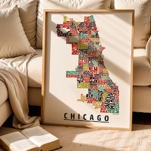 Chicago map art print-FRAMED, Available in several colors and sizes, Chicago neighborhood art, Chicago decor, Chicago gift