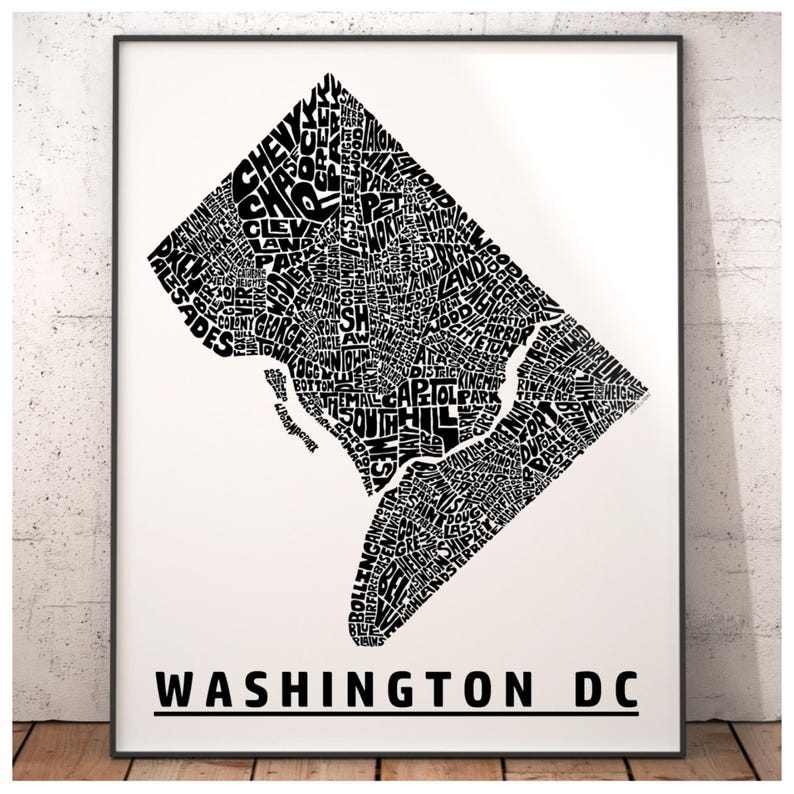Washington DC Neighborhood Map Print, Signed Print of My Original Hand ...