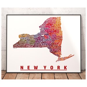 Lámina artística del mapa de Nueva York, decoración de Nueva York, regalo de Nueva York, lámina firmada de mi dibujo original de Nueva York, lámina de Nueva York Red Tones