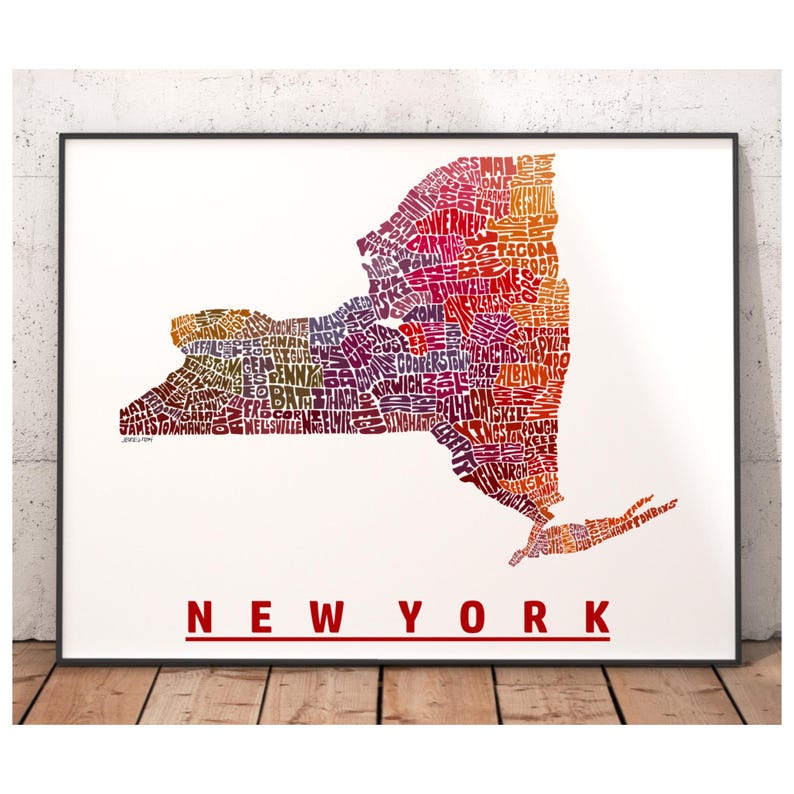 Lámina artística del mapa de Nueva York, decoración de Nueva York, regalo de Nueva York, lámina firmada de mi dibujo original de Nueva York, lámina de Nueva York Red Tones