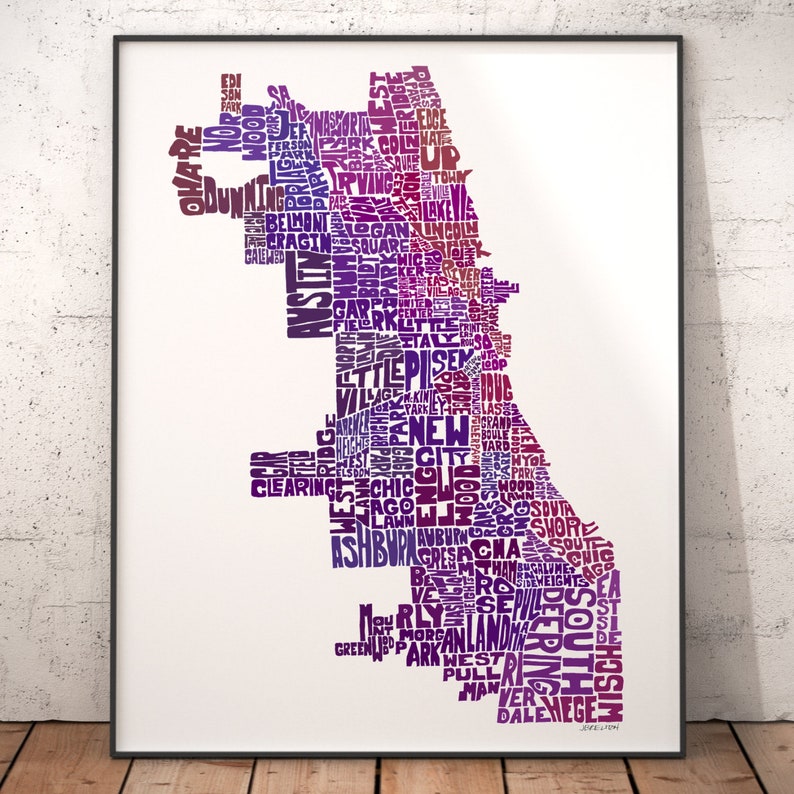 Chicago Neighborhood Map Art Chicago Art Print Print of My Etsy