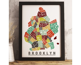 Brooklyn neighborhood map art FRAMED, available in several colors and sizes, Brooklyn art print, Brooklyn map art, Brooklyn decor