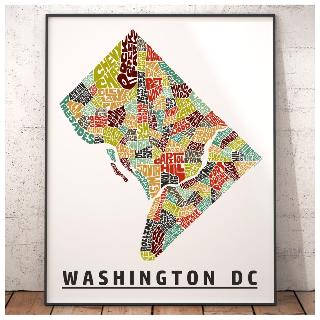 Washington DC Neighborhood Map Print, Signed Print of My Original Hand ...